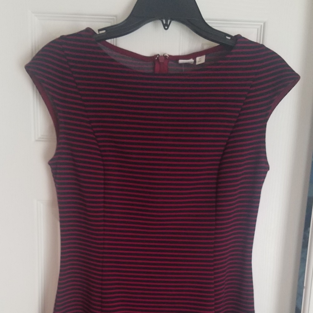 GAP Blue Red Short Sleeve Pleated Striped Dress